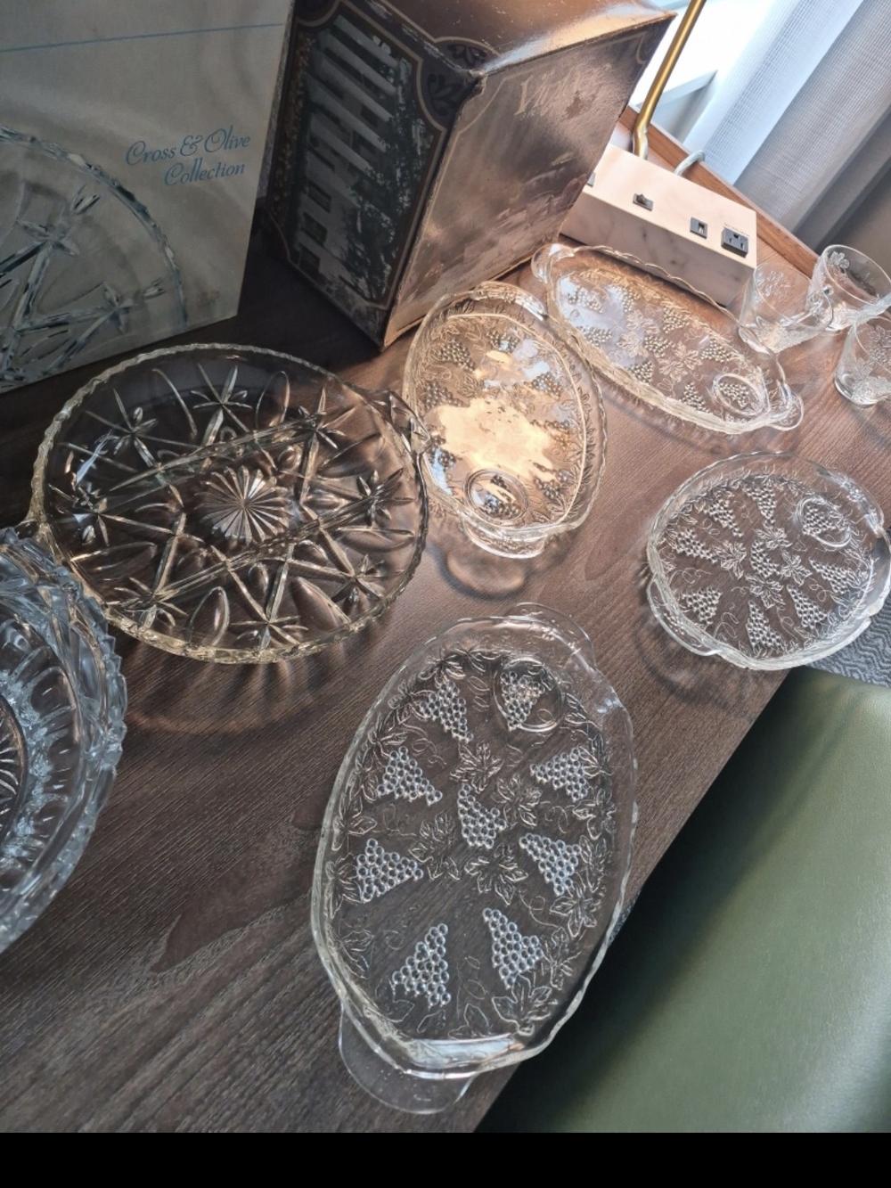Vintage Clear Glass Serving Plates and Dishes - Etched Patterns